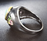 Серебряное кольцо с кристаллическим эфиопским опалом, турмалином и родолитом Серебро 925