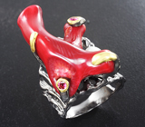 Серебряное кольцо с крупным натуральным solid кораллом, жемчужиной и розовыми турмалинами Серебро 925