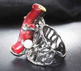 Серебряное кольцо с крупным натуральным solid кораллом, жемчужиной и розовыми турмалинами Серебро 925