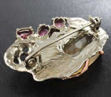 Серебряная брошь с флюоритом и розовыми турмалинами Серебро 925