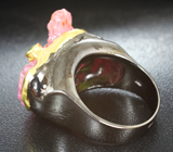Серебряное кольцо с необработанным розовым сапфиром, турмалином и диопсидом Серебро 925