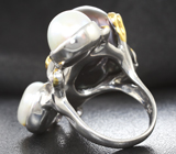 Серебряное кольцо с жемчугом барокко 22,61 карата и танзанитами Серебро 925