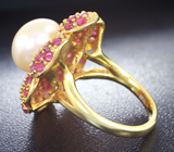 Превосходное серебряное кольцо с жемчужиной и пурпурными сапфирами Серебро 925