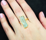 Золотое кольцо с кристаллом забайкальского аквамарина цвета морской волны 11,18 карата Золото