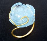 Золотое кольцо с насыщенным резным аквамарином 26,3 карата Золото