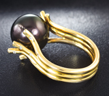 Золотое массивное кольцо с цветной морской жемчужиной 16,87 карата и 20 бриллиантами Золото