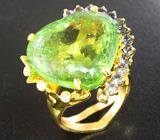 Золотое кольцо с яблочно-зеленым "неоновым" турмалином 34,95 карата, гранатами со сменой цвета и бриллиантами Золото