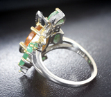 Эффектное серебряное кольцо с цитрином и изумрудами Серебро 925
