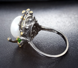Серебряное кольцо с жемчужиной, диопсидами и аметистами Серебро 925