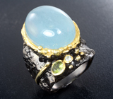Серебряное кольцо с аквамарином 16+ карат, перидотом и голубым топазом Серебро 925