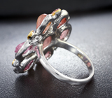 Серебряное кольцо с грубообработанными шпинелями 10,21 карата и пурпурно-розовыми сапфирами Серебро 925