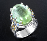 Серебряное кольцо с зеленым турмалином 12,71 карата и синими сапфирами Серебро 925