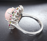 Праздничное серебряное кольцо с перуанским розовым опалом и разноцветными турмалинами Серебро 925