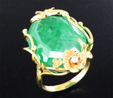 Золотое кольцо с крупным уральским изумрудом 25,06 карата и бриллиантами Золото