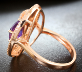 Матированное серебряное кольцо с аметистом и диопсидами