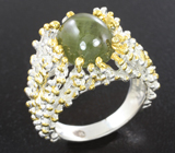 Серебряное кольцо с зеленым сапфиром Серебро 925