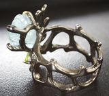 Серебряное кольцо с резным аквамарином 8+ карат и перидотами Серебро 925