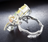 Серебряное кольцо с ограненным желтым сапфиром, разноцветными турмалинами, изумрудами, перидотом и диопсидом Серебро 925