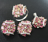 Роскошный серебряный комплект с розовыми турмалинами  Серебро 925