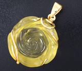 Золотой кулон с крупным резным лимонным цитрином 51,46 карата Золото
