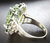 Серебряное кольцо с зеленым аметистом лазерной огранки и диопсидами Серебро 925