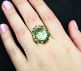 Серебряное кольцо с зеленым аметистом лазерной огранки и диопсидами Серебро 925