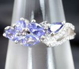 Изящное серебряное кольцо с танзанитами Серебро 925