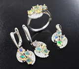 Чудесный серебряный комплект с огранеными эфиопскими опалами Серебро 925