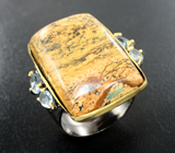 Серебряное кольцо с пейзажной яшмой и топазами Серебро 925
