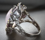 Серебряное кольцо с розовым кварцем, родолитами гранатами и аметистами Серебро 925