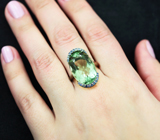 Серебряное кольцо с зеленым аметистом 15 карат и синими сапфирами Серебро 925
