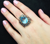 Серебряное кольцо с голубым топазом лазерной огранки 9,26 карата и синими сапфирами Серебро 925