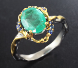 Серебряное кольцо с изумрудом 1,72 карата и синими сапфирами Серебро 925