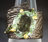 Серебряное кольцо с зеленым аметистом и перидотами