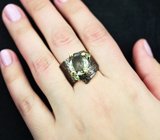 Серебряное кольцо с зеленым аметистом и перидотами