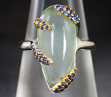 Серебряное кольцо с кабошоном берилла 6,32 карата и синими сапфирами Серебро 925