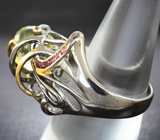 Серебряное кольцо с бриолетом цитрина и родолитами Серебро 925