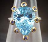 Серебряное кольцо с голубым топазом 9,4 карата и синими сапфирами Серебро 925