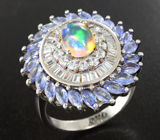 Роскошное серебряное кольцо с кристаллическим эфиопским опалом и танзанитами Серебро 925