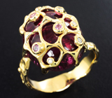 Золотое кольцо с забайкальским рубеллитом топового цвета 12,24 карата, розовыми сапфирами и бриллиантами Золото