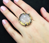 Серебряное кольцо с розовым кварцем и родолитами  Серебро 925