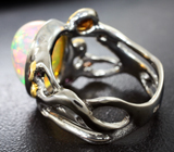 Серебряное кольцо с кристаллическим эфиопским опалом 5,44 карата, цитирнами и разноцветными сапфирами Серебро 925