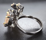 Серебряное кольцо с рутиловым кварцем, желтым и розовыми турмалинами Серебро 925