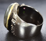 Серебряное кольцо с лабрадоритом и диопсидами Серебро 925