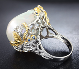Серебряное кольцо с жемчужиной барокко 57,88 карата и синими сапфирами Серебро 925