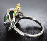 Серебряное кольцо с кристаллическим черным опалом 5,18 карата, цитрином, турмалинами и цаворитами Серебро 925
