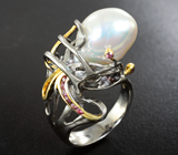 Серебряное кольцо с жемчужиной 15,88 карата и родолитами Серебро 925