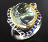 Серебряное кольцо с зеленым аметистом 15,05 карата и синими сапфирами Серебро 925