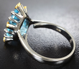 Серебряное кольцо с голубым топазом 8,37 карата и синими сапфирами Серебро 925