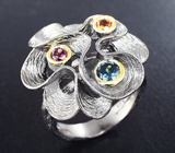 Оригинальное серебряное кольцо с топазом, родолитом и цитрином Серебро 925